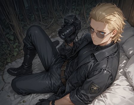 PonyScores7, source_anime, ah, 1IllustriousQual,
BREAK ((from above), (from side), far from viewer)
BREAK <lora:albertwesker-guy-PONYv1:0.8> albertwesker, 1boy, toned, athletic, fit, mature male,  angular face, sharp_featured face, handsome, charming, alluring, <lora:shinyskin2:0.2> glistening skin, AS-MidAged, <lora:shinyskin2:0.2> glistening skin
BREAK slicked back hair, short hair, blonde, <lora:hairdetailpxl:0.2> hairdetailpxl, 
BREAK blue eyes, <lora:expressive eyes:0.2> expressive eyes, <lora:eyedetailpxl:0.2> eyedetailpxl, <lora:Eyes_High_Definition:0.2> EyesHD
BREAK (lies back on a plush bed, propped up on one elbow, looking directly at the camera with allure)
BREAK (plant hybrid,plant-based humanoid, alluring appearance, floral elements, green leaf-like bark-like skin, vines and roots as hair, varied and mystical attire, mesmerizing or hypnotic eyes, plant-based accessories or ornaments)
BREAK pouting,  <lora:Expressive_H:0.2> Expressiveh, looking at viewer, <lora:Emotional_Anime_Expressions_PonyXL_Concept:0.2> emotional, <lora:Best_Facial_Expression_LoRA_PONY:0.2>, <lora:expresionesv3Rank128:0.2> expresiones, <lora:Detailed expressive EXEV style -XL Pony V1.0:0.2> FaceDetail
BREAK (black gloves, watch, belt, black coat, black pants, black turtleneck, zipper,  black boots), (sunglasses:1.3), 
BREAK <lora:xl_more_art-full_v1:0.2>, <lora:aesthetic_anime_v1s:0.2>, <lora:EpicF4nta5yXL:0.2>, <lora:detailxl:0.2> detailxl, <lora:Fant5yP0ny:0.2>, best quality, amazing quality, best aesthetic, absurdres, illustration, Volumetric_Lighting, ultra-detailed, very aesthetic, intricate details, 8k, masterpiece, best_quality
BREAK Stable_Yogis_PDXL_Positives, AS-Adult, <lora:Complicated fantasy portrait - XL Pony V2.0:0.2>, bad-hands-5, <lora:HDA_Detailer:0.3>