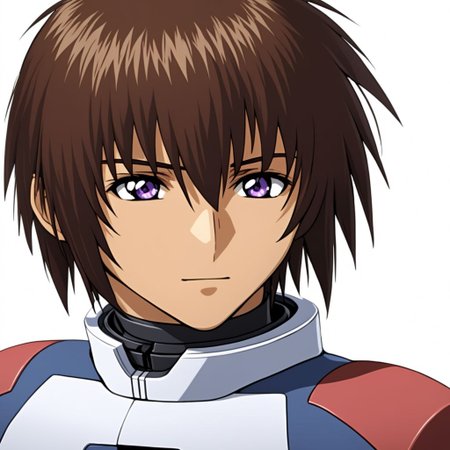 ASCIImasterpiece, best quality, kira_yamato, 1man, hair parted to the left, headshot, ORB_pilot_suit, detailed reflective light purple eye, (light brown skin tone: 1.1), in front of a (plain white background: 1.2), 4k, 8k, intricate detail, soft lighting,