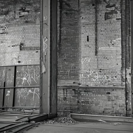 hasselblad monochrome, ein altes lostplace - alte fabrik - irgendwo in deutschland, innenansicht, gro﷿e halle
