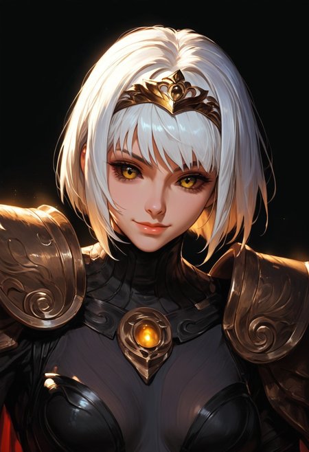 score_9, score_8_up, score_7_up, source_anime, score_9, score_8_up, score_7_up, score_6_up, score_5_up, score_4_up, 8k, extremely high definition, dramatic lighting, masterpiece,bestquality, extremely detailed, gloomy background, black background, (dim lighting:1.2), Expressiveh, full body,
BREAK 
1girl, face focus, perfect face, golden eyes,  ((blacksclera, dark sclera)), wooden tiara, white hair, bob cut, smiling, expressive, full body, front view, wooden armor,
BREAK
