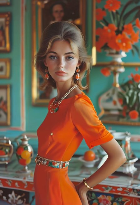 Classycore woman by Slim Aarons,  (bright but extremely beautiful:1.4), (masterpiece, best quality:1.4) , in the style of nicola samori, woman, classy, 70's style,, looking at viewer