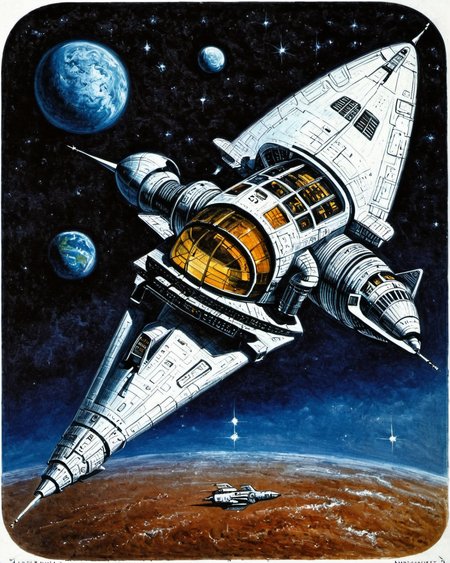 a spaceship,art by llbreton, <lora:LLbretonXL-000004:1>