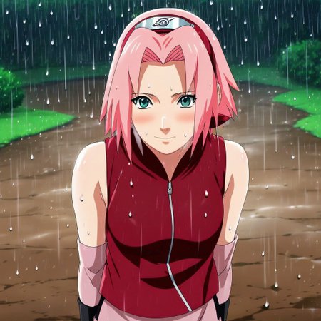 A cute pic of Sakura Haruno in the rain