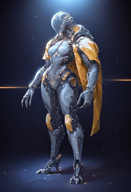 fallen empire technology , blank metallic face((( robot)))(stunning, magnificent, HD, photorealistic, dramatic lighting, intricate details, armor beautiful patterns, realistic , mythical, legendary, powerful, cinematic,, masterpiece, perfect anatomy, perfect composition, perfect hand, (beautiful detailed eyes:1.2), (soft colors)) , glowing red core right on chest armor, armor highly detailed patterns on armor), , full body fits into the image, full body visible, ), claws, gauntlet, digital illustration of a futuristic, armored humanoid figure. The subject is dressed in a highly detailed, dark, and bulky exosuit with intricate mechanical components and white accents. The suit features various textures and layers, including a cloak-like garment with angular, geometric shapes.((dead space)))futurenijiimadness, mass effect game, science fiction, lens flare, slightly long neck, big cables on body, robot, big cables on body<lora:ECHANIS:0.8>digitigrade, curvy,
