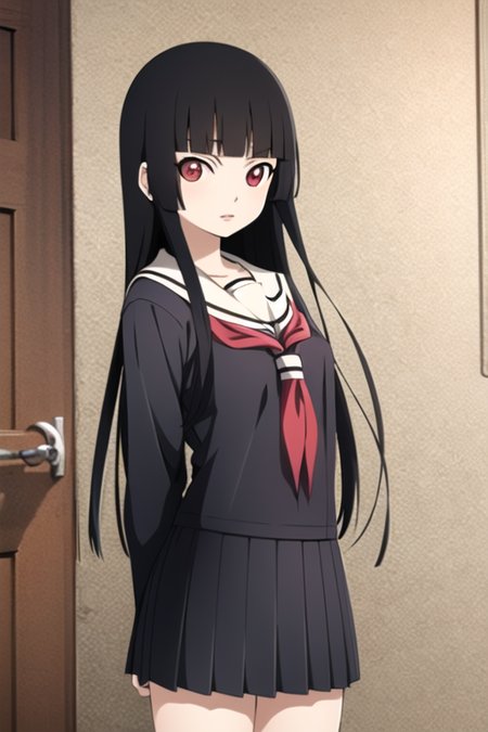 <lora:hellGirlEnmaAiLora_v1:1>, masterpiece, best quality, 1girl, solo, enma ai, black serafuku, gravure,