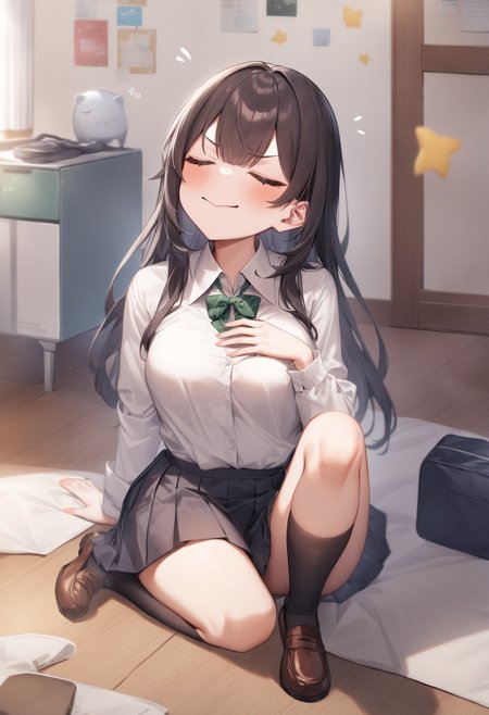 1girl, <lora:sdxl2-flat2-512b:-1>,medium breasts,school uniform,
doyagao, <lora:doyagao_XL_v1:1>closed eyes,
best quality, very aesthetic, absurdres