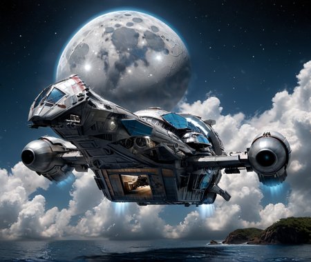 a (large) s3r3n1ty spaceship landing on a mega yacht, (symmetrical  :1.2), (dslr:2.0), 8k, photorealistic, moon <lora:s3r3n1ty_SDXL_v1_32-000031:1> <lora:xl_more_art-full_v1:0.8>