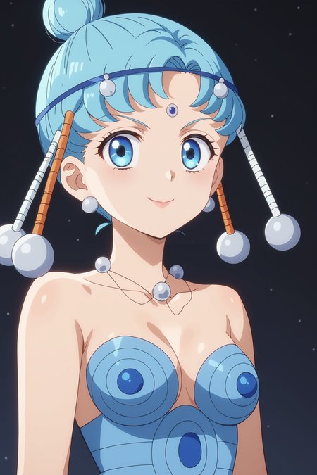 score_9, score_8_up, score_7_up, prefect lighting, source_anime, very aesthetic, BREAK, anime coloring, anime screencap,
<lora:pallapalla_sailor_moon_v1-pdv6:0.9>, 1girl, pallapalla \(sailor moon\), bishoujo senshi sailor moon crystal, blue eyes, blue hair, short hair, single hair bun,
pallaout, jewelry, necklace, blue leotard, bare shoulders, cleavage, earrings, forehead jewel,  
BREAK, looking at viewer, smile, legs,
BREAK,