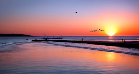 ((masterpiece)), (realistic), (sunset:1.2), (seascape:1.2), (colorful sky), (seagulls:1.1), (beach:1.1), (waves:1.1), (rocks:1.1), (boats:1.1), (reflection:1.2), (silhouette:1.2), (harbor:1.2), (peaceful:1.1), (serene:1.1), (tranquil:1.1), (calming:1.1), (harmonious:1.2),
The sun was setting over the horizon, painting the sky in a breathtaking array of colors. Shades of pink, orange, and yellow blended together to create a vibrant and colorful sky. Seagulls flew gracefully overhead, their wings casting shadows on the calm waters below. The beach was a peaceful and serene place, with waves gently lapping at the shore. Smooth rocks scattered along the coastline, providing a perfect spot for a quiet moment of reflection. Boats floated in the harbor, their masts creating silhouettes against the colorful sky. The reflection of the sky in the water created a harmonious and tranquil atmosphere. As the sun disappeared below the horizon, the sky turned darker, but the sense of calm remained, leaving a feeling of peacefulness and contentment.