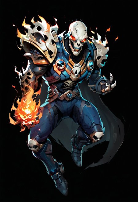 score_9, score_8_up, score_7_up, source_marvel, marvelrivals, ghost rider, skull, fire, black background,