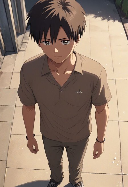 high resolution, solo, best quality, 1Boy, Takaki Toono, Brownish Hair, Brown Eyes, casual, seen from above, gangster, dominant, intimidate, OverallDetail