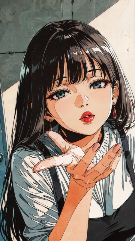 best quality, amazing quality, masterpiece, (ligne claire), (marker \(medium\):1), high contrast,
1 mature female, frieren blowing a kiss, red lips,