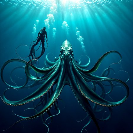 underwater, giant squid, <lora:The_Deep_Dark_Ocean-sdxl:1>, deepdarkocean, best quality, masterpiece, 4k, uncensored, prefect lighting, rating_explicit, very aesthetic, detailed, <lora:add_details_xl:0.6>, very detailed, <lora:SDXLHighDetail_v5:0.6>