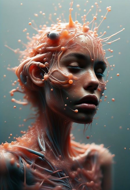 (beautiful woman in a coat emerging from cocoon, has wings on back:1.8), (splatter goo puddle cocoon, strings connection, restraints:1.1), (5mm, extreme closeup, sweaty art, behind a warped glass pane, frosted glass), (artist definition by Lilia Alvarado), (textured skin), closeup female jumping into a spiderweb, yelling, terrorized, (traumatic incident in the woods), (dark pastel natural colors), (freeform ferrofluids creating life as it emerges from a test tube, weird insect on the floor, goo devouring people, internal gems glitter inside, pose the head dramatically:1.1), (uncanny valley appearance, eyes glint wide:0.8), (image distortion by Alessio Albi:1.1), (dark and moody creation), (artist design by Marta Basvequa:1.2), lava skin glows. (Dissected by Nychos:1.2), (explosive environment), ais-wirez