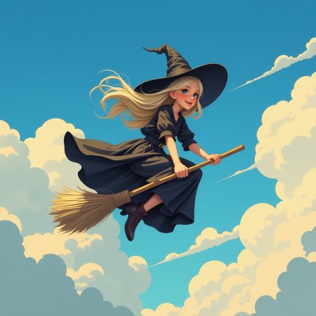 <lora:Cartoony_Anime:0.6> cartoony anime,
<lora:sxz-Dark-Fantasy-v2-Flux:0.6> drkfnts style
1girl solo 30yo witch woman flying on a broom, the sky is filled with detailed layers of cloudsâââ