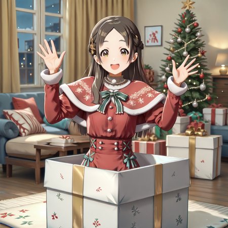 score_7_up, score_6_up, score_5_up, source_anime,
<lora:kurachina.pony:1>, kurachina, aaa, santa outfit, christmas tree, indoors, happy,
<lora:Present_Box-pony:0.8>, pr3s3nt, gift box, looking at viewer, in container, waist up, waving,