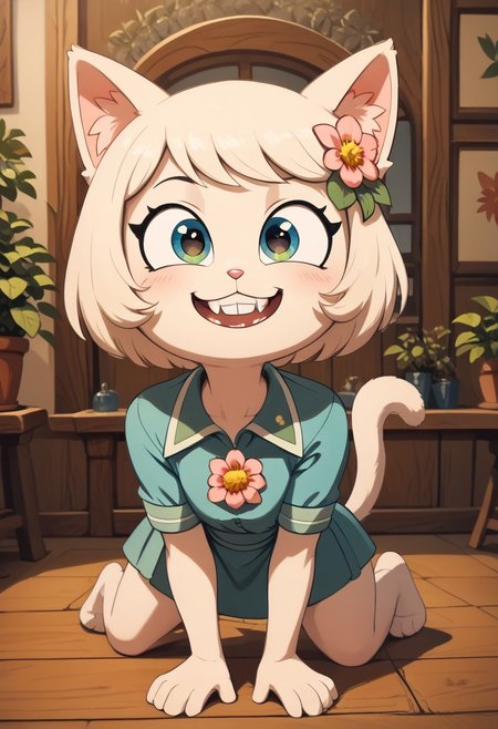 score_9, score_8_up, webby vanderquack is a silly cute cat made of flowers, teeth, teefs44, style of Rosina Wachtmeister