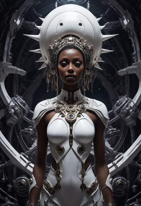 African American, Surreal abstract fantasy art, You're the ship, high contrast, white paint, cybernetic parts, I'm the captain Where should the journey go?, mysterious, hazy, dusty, mystical, gloomy,  dusty, dramatic light,  34K uhd, masterpiece, high detail, 8k, intricate, detailed, high resolution, high res, high quality, <lora:add-detail-xl:1.8>, highly detailed, Extremely high-resolution details, fine texture, (darkness:2.0),