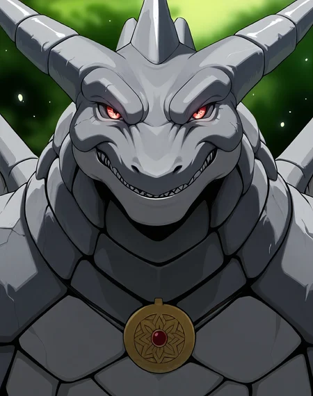 perfect depth of field shot, masterpiece, beautiful, sharp focus, crisp details, source_anime, photographic realism, 
<lora:Stone_Dragon_(Monster_Rancher)_(Illustrious)_(AD):1.15> Stone Dragon, Monster Rancher, dragon, 
exterior,
male focus, solo, stone textured body, medallion, smug smile, looking at viewer, upper body, 
EZRealPONYXL, zPDXL, Smooth Quality, lazynsfw,