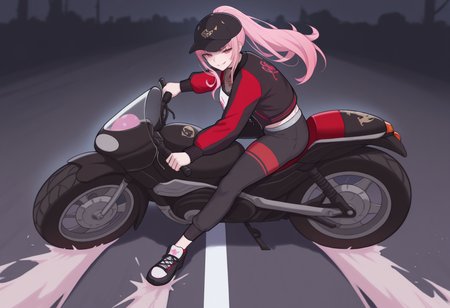 masterpiece, best quality, full body, solo, 1girl, mori calliope \(streetwear\), hololive, smirk, looking at viewer, ak1rasl1de, riding, motor vehicle, on motorcycle, long hair, pink hair, ponytail, black headwear, baseball cap, pink eyes, road
<segment:yolo-Anzhc Face seg 640 v2 y8n.pt,0.4,0.5//cid=1>
