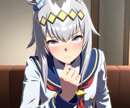 masterpiece, best quality, amazing quality, , 1girl, solo,  looking at viewer, <lora:Oguri Cap in game style 3D ILL-v2:1> ummsmingame, 3d, oguri cap \(umamusume\),
