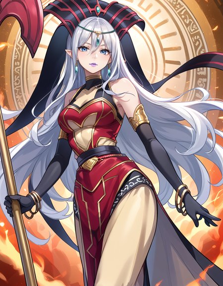 (score_9:0.9),score_8_up,score_7_up,rating_safe,anime style,(zPDXL),(zPDXL3),
<lora:Ruin Supreme Queen of Oblivion ponyXL v1.3:0.73>,ruin supreme queen of oblivion,1girl,solo,staff,gold bracelet,crystal earrings,black elbow gloves,red headdress,red dress,holding staff,crystal circlet,purple lips