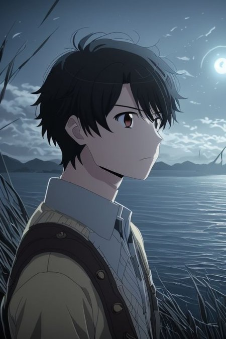 high resolution, solo, best quality, 1Boy, Inaho Kaizuka, Black Hair, existential longing, fantasy background, strong wind, OverallDetail
