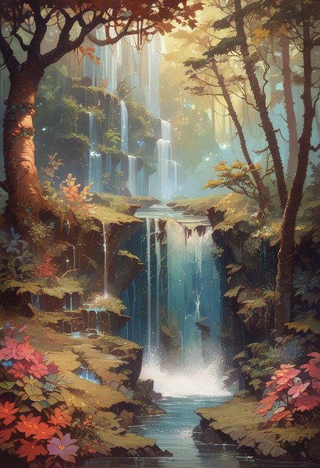 score_9, score_8_up, score_7_up,  1 dragon of the earth, waterfall, forest