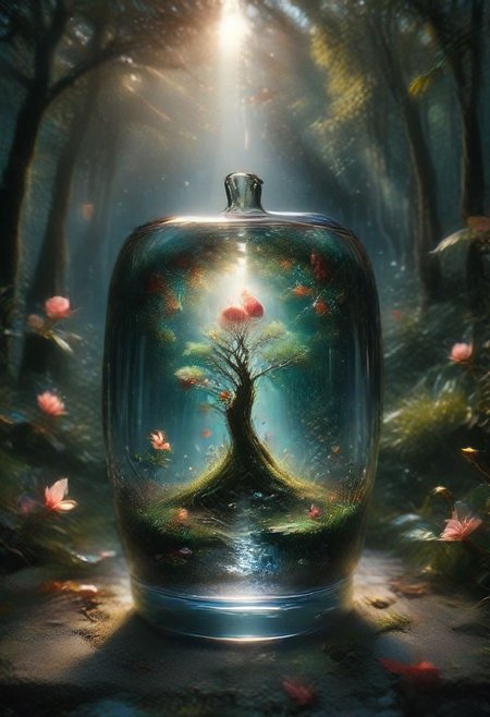 There a glass Apple sculpture, concealed inside is a picture of a beautiful Japanese landscape inside of it with pink trees and falling leaves, in the dark, detailed image, 8k, 8k high quality detailed art, the moon, perfect sphere, amazing wallpaper, digital painting highly detailed, 8 k hd detailed oil painting, beautiful art uhd 4 k, focus on glass apple, close up, bokeh, unfocused counter top background   Vibrant glass red apple, glossy surface, intricate details, vivid green leaves, miniature Adam and Eve figures inside, symbolic scene, ethereal atmosphere, zbrushcentral contest winner, cherry blossom tree background, meticulous craftsmanship, high realism, impeccable symmetry, 8K resolution, captivating colors, dynamic lighting, digital art masterpiece, by renowned artist, enchanting and thought-provoking composition.
More about Enchanted Glass Apple: A Digital MasterpieceA stunning digital artwork featuring a vibrant glass red apple with intricate details, containing miniature Adam and Eve figures. Set against a cherry blossom tree background, this piece showcases meticulous craftsmanship and high realism in an ethereal and symbolic scene.
#craftsmanship #digitalmasterpiece #ethereal #glassart #symbolism