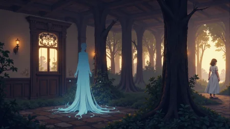 a ghostly apparition in an abandoned house beautiful anime landscape, golden hour, woman, very intricate, very detailed, sharp, bright, colorful, <lora:Hand v2:0.5> <lora:Anti-Blur:1><lora:Insane Detail Slider:0.25>  <lora:flux.1_lora_flyway_Epic-detail_v2:0.3> <lora:fluxenhancer:0.25> <lora:ROWER:0.6> <lora:fca_style_3_4:0.6> Flat colour anime style image showing