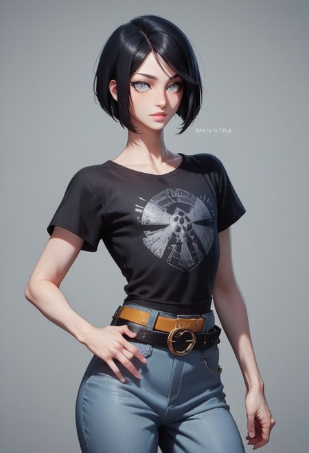 score_9, score_8_up, score_7_up, 1boy, femboy, otoko no ko, short hair, bob cut hair, black hair, grey eyes, gray eyes, feminine face, toned body, Shelly, casual clothes, belt, highly detailed, intricate, zzCitronLegacy, model pose, photoshoot