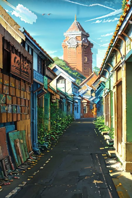 architecture, building, (shophouse), (Art Deco Architecture, skyscraper, art deco), cityscape, scenery, Southeast Asia, George Town, Penang, vintage, historical, heritage, orange tiled roof, pedestrian arcade, narrow facade, long windows, people, crowd, street vendors, road, perfect proportions, perfect perspective, 8k, masterpiece, best quality, high_resolution, high detail, photorealistic,  no humans, scenery, landscape,  nature, forest, tree, plant, mountainous horizon, river, day, sky, cloud, sunlight, sunbeam, outdoors, , building, house, shiny, still life, blurry, blurry background