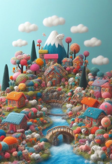 a cute detailed miniature yarn village, yrnwrld, ng_deepnegative_v1_75t, Inari shr1n3