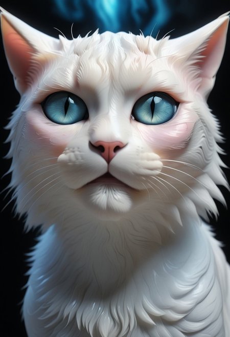 An extreme photorealistic upper body shot of a cat girl with mesmerizing golden eyes and slit pupils. She has long, flowing two-tone hair, white and black, with striking, unrealistic beauty. Her pink lips curve slightly to reveal sharp fangs, and her long fingernails are a key feature of her sleek cat suit. Include tiny imperfections like pores, faint freckles, and slight skin texture variations to add realism. Realistic lip texture with soft lines, slight gloss, and natural color variation. Realistically detailed tear ducts, slightly moist, enhancing the natural appearance of the eyes. Faint, barely visible veins under the eyes, adding depth and authenticity to the skin. Individually rendered eyebrow hairs with natural variation in direction, length, and thickness. Variation in hair strand thickness, with some thinner and finer than others. Detailed texture on the cat suit, showing the weave or material pattern, such as leather, spandex, or velvet. Shadows that move with the character, responding to her position and the light source accurately, 28 YEARS OLD, wrinkles, cat girl, crystal, gem, sparkle, YELLOW EYES, CAT EYES, denise, catgirl, Gothic castle, lively, luminescent, Majestic castle, big eyes.