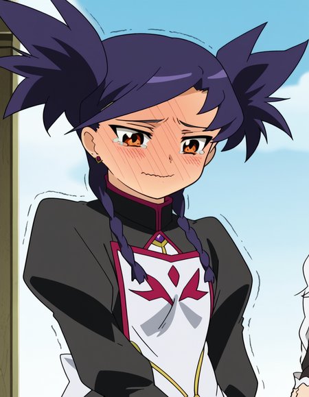 score_9, score_8_up, score_7_up, source_anime, <lora:nina-wang-s1-ponyxl-lora-nochekaiser:1>, nina wang, bangs, twintails, purple hair, braid, twin braids, orange eyes, anime screencap,, long sleeves, dress, jewelry, earrings, puffy sleeves, black dress, juliet sleeves,, wheat field, golden, harvest, farming, open, , <lora:ijimeka-ponyxl-lora-nochekaiser:1> ijimeka, ijimeka (meme), meme, full-face blush, trembling, embarrassed, wavy mouth, tears, tearing up, blush, looking down, cowboy shot,, looking at viewer, solo,, dutch angle, cowboy shot