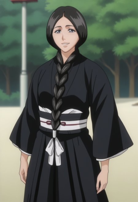 score_9, score_8_up, score_7_up, source_anime, BREAK 1girl, solo,mature female, cowboy shot, <lora:DX888Retsu:1>, unohana retsu, black hakama,  smile, anime screencap,  single braid,
