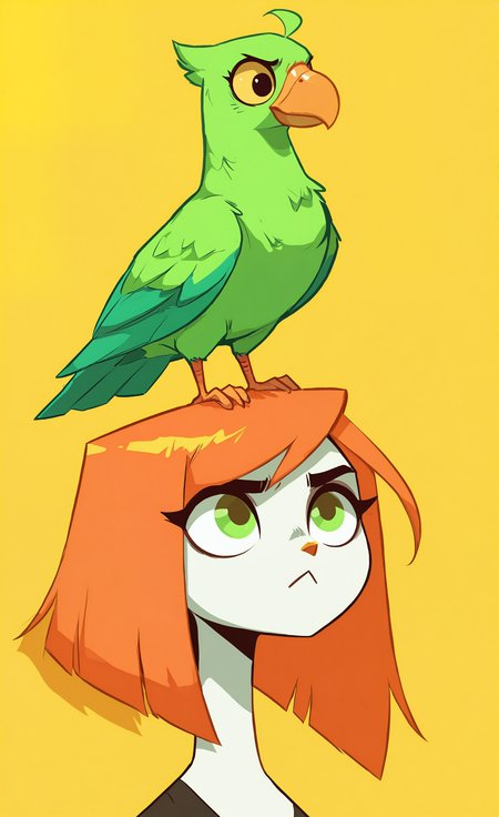 masterpiece, best quality, amazing quality, highres,
 simple background, no humans, bird, animal, cat, yellow background, :<, orange background, on head, animal focus, animal on head, duck, bird on head, cat on head, parrot <lora:XXX667:0.5> <lora:DiivesIXL:0.5> <lora:96YOTTEA-WAI:0.7> <lora:namukijpg_ill:0.3> <lora:Style60_IXL:1>