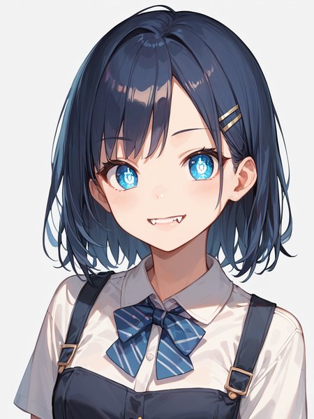score_9, score_8_up, score_7_up,source_anime, high res image,masterpiece,best quality,cute face,clear skin,shiny hair,ultra detailed eyes, simple background, <lora:yaeba_pony_V1.0:1> fang, yaeba, tooth