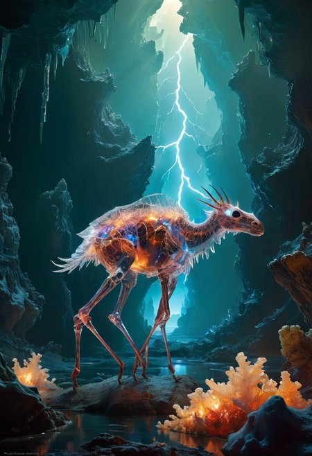 white desert oasis, salty earth, hyper detailed,  rusty, striking, animalistic, bite-sized, by Floris van Schooten  and by richard avedon, famous artwork inspired by (beeple:1.3) and (cliff nielsen:1.4), crystalline, fractal art, fantasy style, this peculiar life form, the "inquisitive plerkblortz" hides in the gnarling dense crystal jungles of the puffalorpled exoplanet "gazorpazorp secundus", covered in a metallic exoskeleton it ambushes its prey with (long crystalline appendages:1.4), dark, shadows, black, shadow hues, highly artistic, highly painterly, harmonic colors, expressive, ultimate aesthetic level, visible brushstrokes, masterclass artistry, vibrant energy, apocalyptic mood, atmospheric haze and dense fog, strong winds,  highly aesthetic, otherworldly, limited palette,  faded colors, washed out colors, extremely dark, extremely low key lighting, dark shadows, perfect composition, full panoramic shot translucent, transparent, glowneon, glowing, sparks, lightning