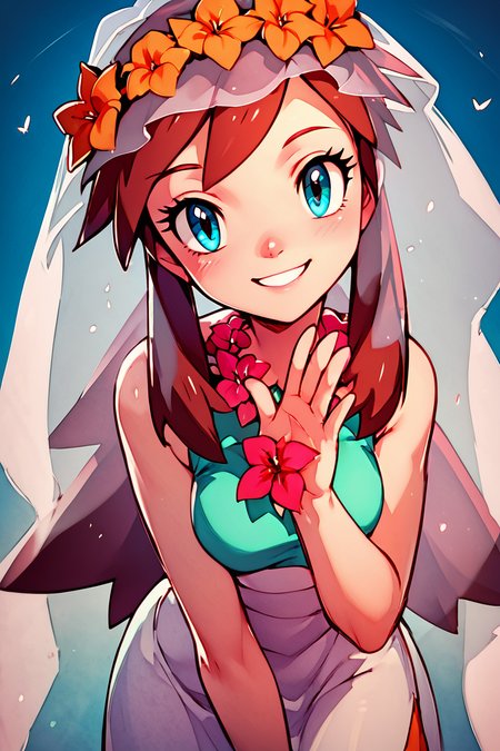 score_9, score_8_up, score_8, medium breasts, (curvy), cute, eyelashes,       BREAK, , zzMelody, dress, bridal veil, sleeveless, <lora:Melody_Pokemon_PDXL:1.0>,  , BREAK, looking at viewer,  smile, waving, upper body, leaning forward, head tilt,  embedding:zPDXL, Expressiveh, <lora:CatalystStylePDXL:0.6>,  <lora:SDXLFaeTastic2400:0.5>,  <lora:Expressive_H-000001:0.4>,