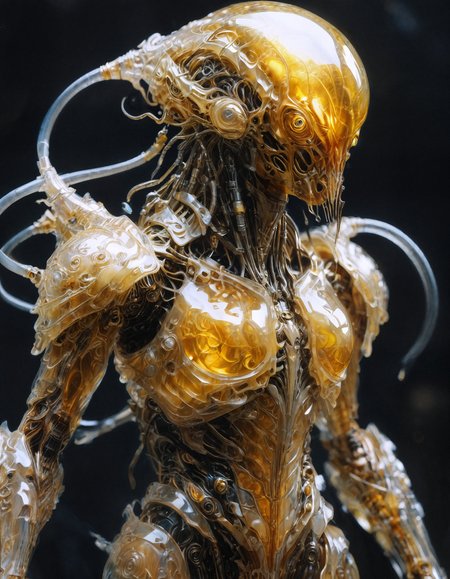 artiangel, artialien, Microcosm of servo actuator golden transparency Surreal encounter resin glandular structure Scramble Gundam