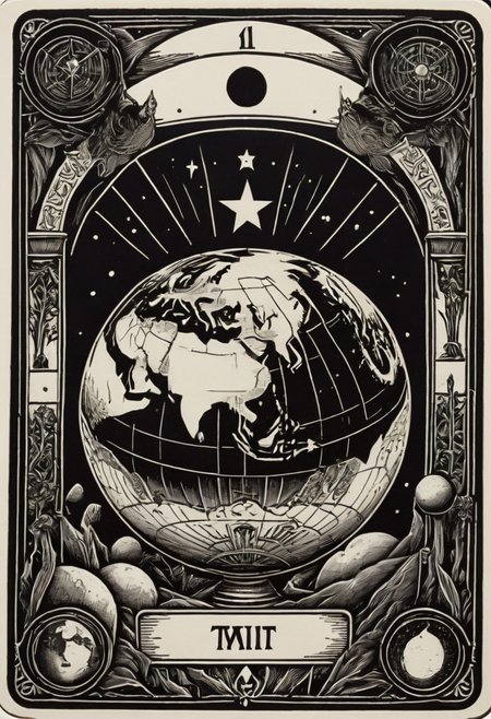 tarot_card, WORLD, front perspective, flat, frame,( square:1.1), (white outline:1.2)  <lora:tarot_card:1>