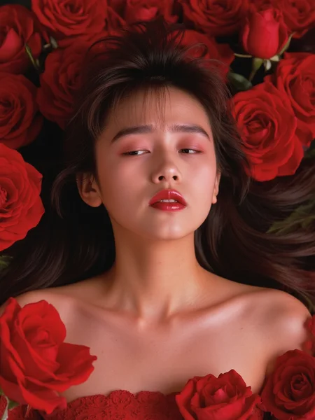 There are wonderful studio lights and various reflections,
18yo beautiful cute girl with blushing and female orgasm.skin naturally showing the texture of blood vessels and detailed pale skin,
--,
<lora:Kudo_Shizuka_f1_rank2_bf16:1>,she is Kudo Shizuka
--, A masterpiece full body photography âa breathtalking beautiful woman in a beautiful dress is lying in a sea of rosesâ,long hair,pale,skin,red lips,red roses,beautiful face,cute eyes,romance,love,award winning,,