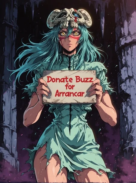 1girl, mature female, solo, perfect body, 
aggressive stance, ultra-detailed dark fantasy background,
best quality masterpiece, perfect fingers,
<lora:Dark_Fantasy_Yugioh:1> dark_fantasy_yugi_GO,
(((holding sign: "Donate Buzz x Arrancar"))),
<lora:spdnrr_idxl_EliPot:0.9> spdnrr, yellow eyes, long hair, aqua hair, facial mark, hair between eyes, skull mask,
torn clothes, green shirt, torn shirt, short sleeves, torn sleeves, green skirt, torn skirt, miniskirt,
