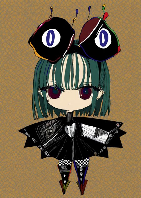 by narue 
1 girl, 
cute chibi 
anime 
best quality,  flat color,
 [(details:1.2): [ (many small details:1.3) : [ (many ultrasmall details: 1.2):(very detailed ultrasmall edges and microrelief:1.5):0.7 ]: 0.4 ] :0.2]