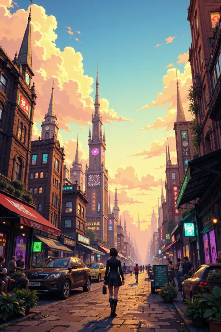 dystopian city beautiful anime landscape, early morning, woman, very intricate, very detailed, sharp, bright, colorful, <lora:Hand v2:0.5> <lora:Anti-Blur:1><lora:Insane Detail Slider:0.25>  <lora:flux.1_lora_flyway_Epic-detail_v2:0.3> <lora:fluxenhancer:0.25> <lora:ROWER:0.6> <lora:flux-charmer-v1-1:0.4> <lora:Colorful_Fantasy_Art_for_FLUX:1> fantasy art