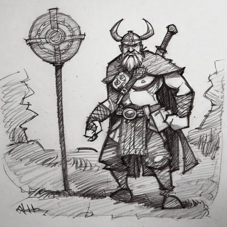 drawix21 old viking on the battlefield, black ink<lora:drawix21:1>