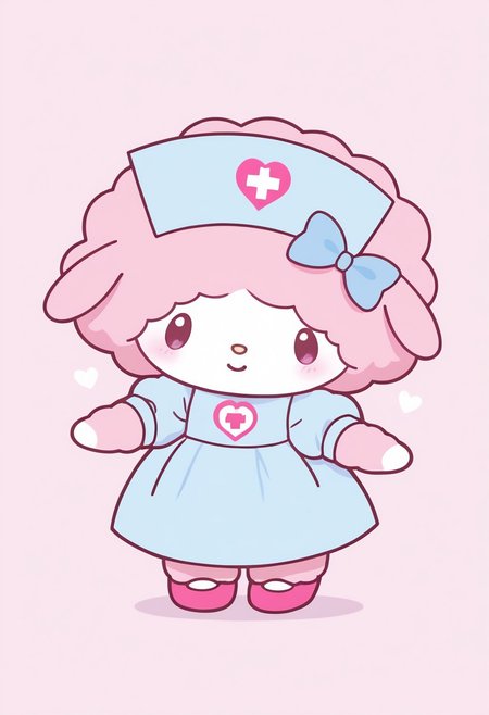 score_9, score_8_up, score_7_up, score_6_up, score_5_up, BREAK
sweet_piano, furry, female furry, 1girl, solo, looking at viewer, blush, hat, , dress, bow, holding, standing, full body, hair bow, heart, puffy sleeves, no humans, blue dress, blue bow, nurse cap, pink footwear, nurse, cute, kawaii, chibi, white face, pink fur, soft smile, hospital background