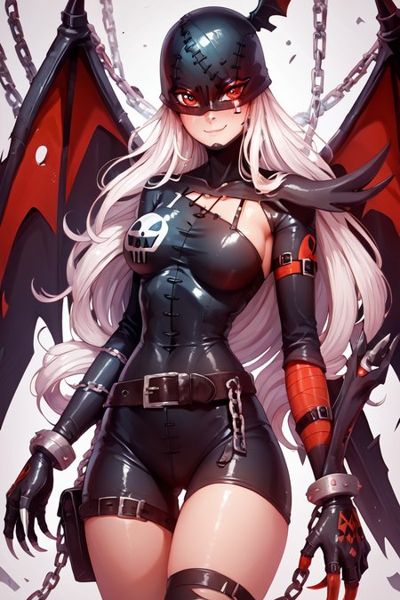 score_9, score_8_up, score_8, medium breasts, (curvy), cute, eyelashes,       BREAK, ,  zzLadyDevi, chain, belt, stitches, claws, gloves, wings, asymmetrical clothes, bodysuit, <lora:LadyDevimon_Digimon_PDXL:0.8>,  , BREAK, smile, closed mouth, looking at viewer, cowboy shot, ,,, embedding:zPDXL, Expressiveh, ,,, <lora:Puppypaww_Style_PDXL_v2:0.8>, <lora:SDXLFaeTastic2400:0.5>, <lora:Expressive_H-000001:0.4>,