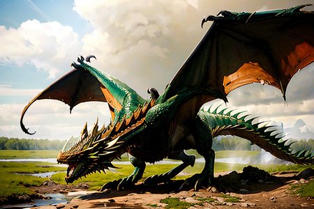 EdobDragon, green swamp dragon, open wings, (realistic:1.5), <lora:EdobDragon_v1.0:1>